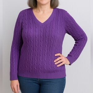 Croft & Barrow Cozy and Soft Purple Cable Knit V-Neck Sweater Size L